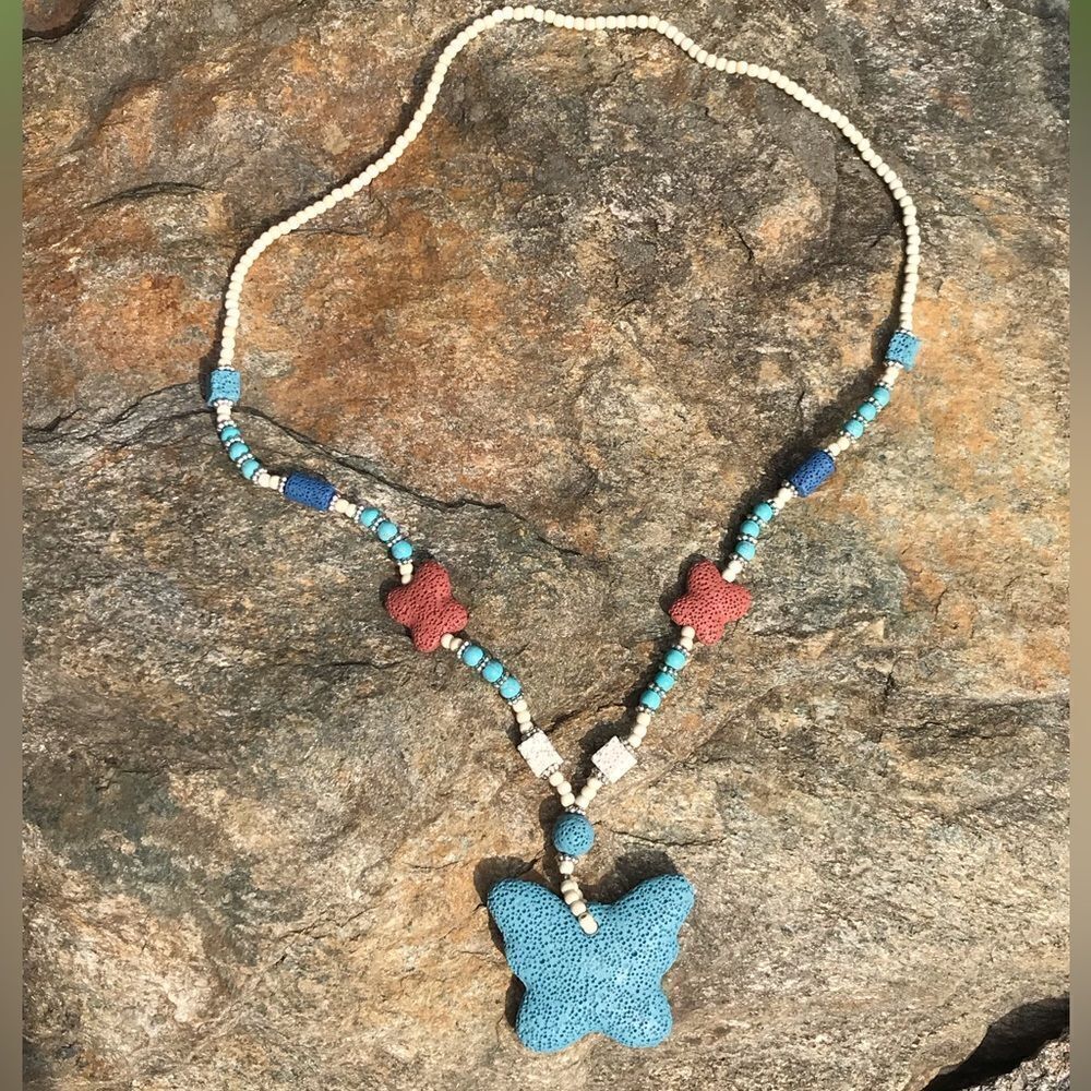 Multi Color Lava Butterfly Necklace